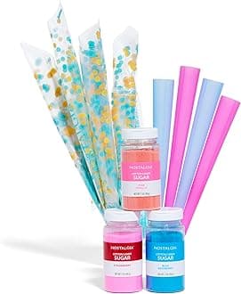Nostalgia FSCC8 Cotton Candy Kit Pink Vanilla, Blue Raspberry, Strawberry Flossing Sugars, Includes 10 Reusable Cones and Twist Ties-Perfect for Birthdays, Holidays, and Parties, Plastic, Multi