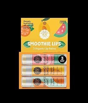 Lip Balm Set: All-Natural Shea Butter, Beeswax, Coconut Oil, Vitamin E Infused Lip Moisturizer Care (3 Pack, Smoothie Lips)