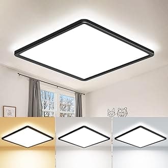 zemty 22CM Black LED Ceiling Lights, 3000K/4000K/6500K Waterproof Bathroom Light, 18W 1950LM Modern Square Flush Ceiling Lighting Fixture for Kitchen Hallway Bedroom Porch Toilet