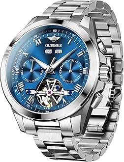 - Watch for Men Automatic Wristwatch 3D Dial with 5ATM Waterproof Luminous Calendar Skeleton Watches-Sapphire Crystal Tungsten Steel Strap