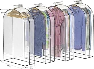 Upgraded Thickened Clear Garment Bags for Hanging Clothes 4 Packs, 10“ Gusseted Clothes Hanging Storage Bags for Closet, Shirts, Coats, Dresses (32 inch)