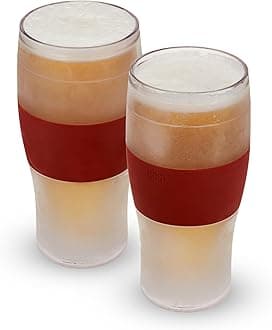 Host FREEZE Beer Glasses, Frozen Brew Mugs, Freezable Pint Glass Set, Insulated Beer Glass to Keep Your Drinks Cold, Double Walled Insulated Glasses, Gift for Dad, 16oz, Set of 2, Crimson Red