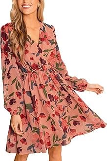 CUPSHE Women's Mini Dresses Casual Spring V Neck Chiffon Long Peasant Sleeves Flowy Spring Dress