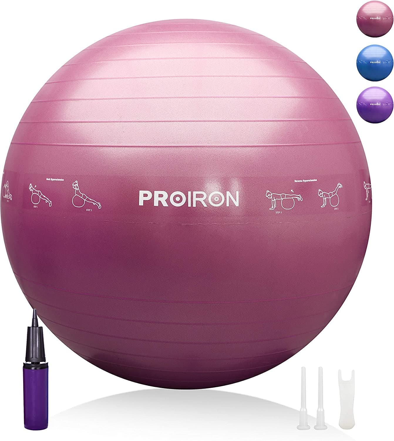 PROIRON Printed Gym Ball-75cm RED Exercise Ball with Postures Shown on The Yoga Ball, Pregnancy Ball, Anti-Burst Gym Ball, Swiss Ball with Pump, Birthing Ball for Yoga, Pilates, Fitness, Labour