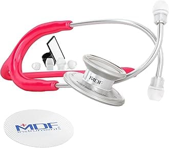 MDF Instruments, MD One Stainless Steel Stethoscope, Adult, Raspberry Tube, Silver Chestpieces-Headset, MDF77723