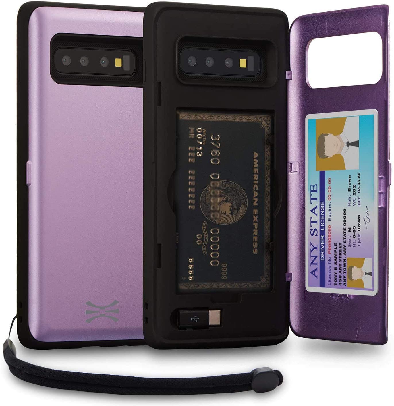 TORU CX PRO Case for Galaxy S10 Plus, with Card Holder | Slim Protective Cover with Hidden Credit Cards Wallet Flip Slot Compartment Kickstand | Include Mirror, Strap, USB Adapter - Purple