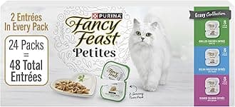Purina Fancy Feast Gourmet Wet Cat Food Variety Pack, Petites Gravy Collection, break-apart tubs, 48 servings - (Pack of 24) 2.8 oz. Tubs