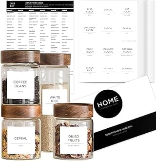 v2croft 168 Pantry Labels for Food Containers, Minimalist White Matte Stickers Black Fine Line Text,Preprinted Waterproof Label for Glass Jars, Bottles & Canisters,Pantry Organization Storage
