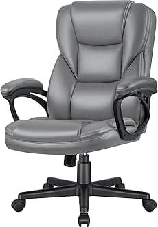 JUMMICO Executive Office Chair High Back Managerial Home Desk Chair, Adjustable Swivel Computer PU Leather Chair with Lumbar Support (Gray)