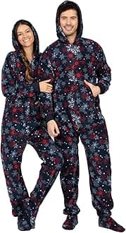 Footed Pajamas - Adult Fleece Hoodie One Pieces | One-Piece Pajama Jumpsuits for Men and Women Pjs | Unisex