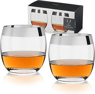Viski Irving Chrome Rim Crystal Lowball Tumblers Set of 2 - Premium Crystal Clear Cocktail Glass Gold Rimmed Glassware, Stylish Lowball Whiskey Glass Gift Set, 9 oz