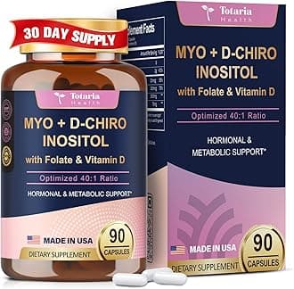 Inositol Supplement for Women with Vitamin D3, Folate, 40:1 Ratio Myo-Inositol 3000mg & D-Chiro Inositol 75mg Complex, (Vitamin B8) Inositol Capsules, 90 Capsules, 30 Servings