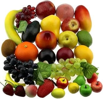 Gresorth 30 Fruits Decorative Realistic Artificial Fruit Decoration Fake Lemon Banana Apple Grape Peach Pear Mango Strawberry Orange …