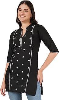 Brownverse Women's Pure Cotton Embroidered Short Kurti