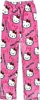 Anime Pajamas for Women - Cartoon Family Christmas Flannel Pants - Kawaii Black and Pink