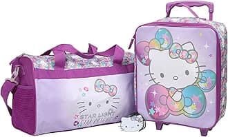 Hello Kitty Starshine 3-Piece Youth Pilot Case Duffle Bag & Luggage Tag Carry On Luggage