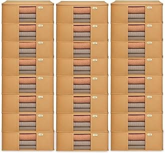 JD FRESH 24 Pcs Non-Woven Saree Covers/Storage Bags with Zip Cover/Space Saving Bag with Transparent Window/Wardrobe-Cupboard Organizer for Clothes/Lehengas/Bedsheets (17 X 14 x 6.5 Inch/Orange)