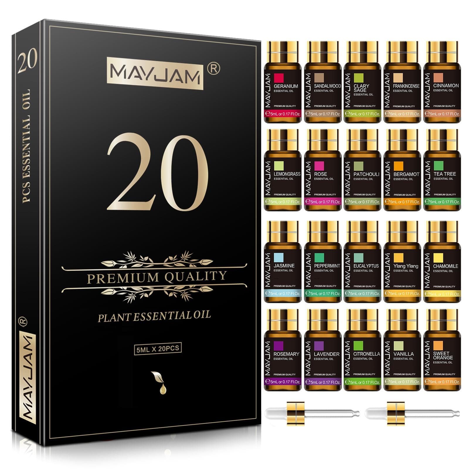 MAYJAM 20 Pcs Pure Essential Oil Gift Set, Essential Oils for Diffusers for Home, Aromatherapy Oils for Diffuser, Humidifiers, Gift for Friend (5ML)