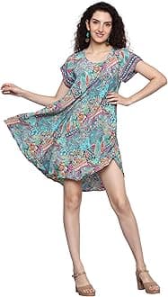 KE KANHA EXPORTS Dress for Woman - Short Dress & Long Dress Latest Stylish Unique Border Design and Tassel Stretchable with Adjustable Drawstring fit and Flare Dress Beach wear