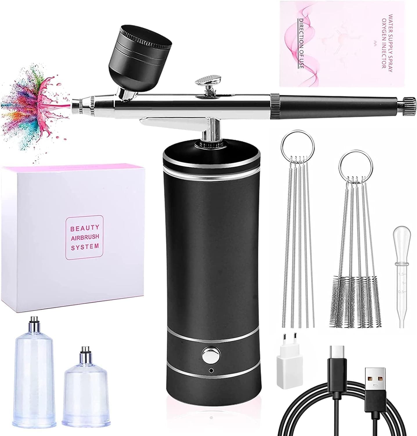 Wireless Airbrush Set with Air Compressor, Portable Handheld Cordless Mini Rechargeable Air Brush for Makeup, Cake Decoration, Nail Art, Tattoos, and Face Painting