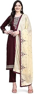 TRENDMALLS Women's Jam Cotton Embroidery Kurta Pant Suit Set (UKTM.G87-Purple-XS)