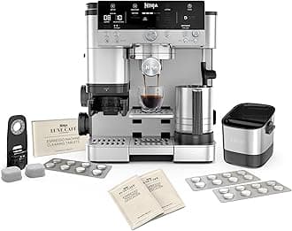 NinjaLuxe Cafe Premier Series, Espresso Machine, Drip Coffee, Rapid Cold Brew, Integrated Grinder, Hands-Free Frother, with Knock Box, Water Filter, Cleaning Tablets, Descaler, ES601AMZ