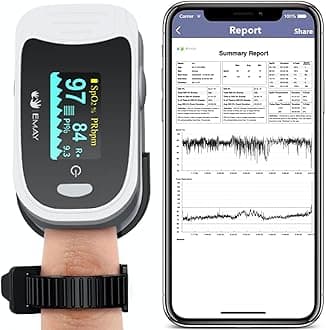 EMAY Sleep Pulse Oximeter with Built-in Recording Capability | Record Continuous Blood Oxygen Levels & Pulse Rate Overnight | Provides Sleep Report & Raw Data