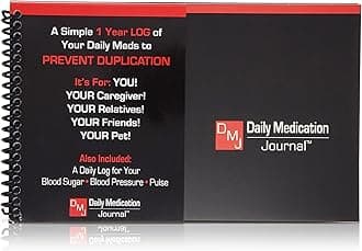 Daily Medication Journal - Blood Pressure Log Book, Vital Signs and Blood Sugar Tracking, 12 Month Medical Journal, Compact Size, Spiral Bound, Made in USA