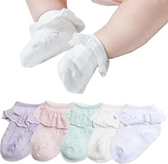 CUTEABLY Girls Lace Ankle Socks, Ruffle Frilly Cotton Socks, Assorted Colours, Princess Socks