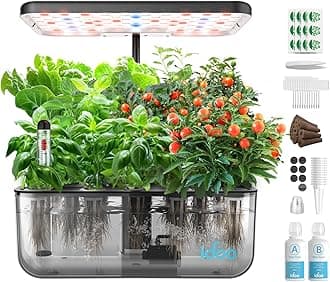 iDOO Hydroponic Propagation System, Indoor Herb Garden with LED Plant Lamp, Smart Garden with Automatic Timer, Height Adjustable Herb Garden Set, 12 Sleeves