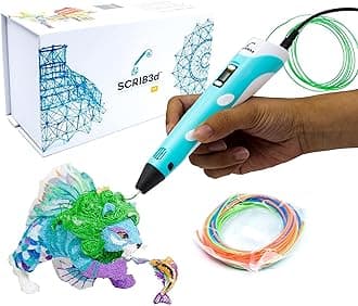 P1 3D Printing Pen with Display - Includes 3D Pen, 3 Starter Colors of PLA Filament, Stencil Book + Project Guide, and Charger