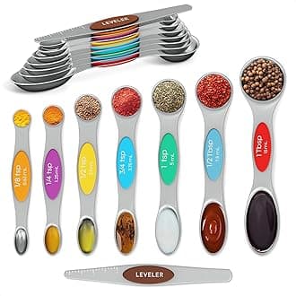 8 Pcs Magnetic Measuring Spoons Set Stainless Steel – Magnet Measuring Spoons 1/8 Tsp–1 Tbsp with Dual-Sided Design – Fits Narrow Spice Jars | Dry & Liquid Ingredients | Kitchen Ladle Gift Ideas