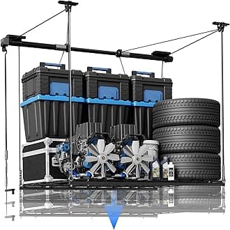 Fleximounts Gl1 Overhead Garage Lifting Storage Rack, 4X4 Ft Adjustable Ceiling Organization System, Heavy-Duty Metal Racks, 300Lbs Weight, Black