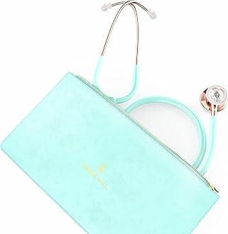 Rose Gold Turquoise Stethoscope & Case | Adult Dual Head Classic Chestpiece | Lightweight Design 5.9oz | Length 26in | Perfect for ICU CMA Cardiac Med Student Nurse | Mint Teal Tubing RGT