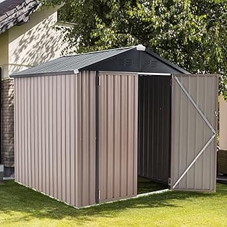 AECOJOY 1.83x1.83m Metal Storage Shed for Outdoor, Steel Yard Shed with Design of Lockable Doors, Utility and Tool Storage for Garden, Backyard, Patio, Outside use.…