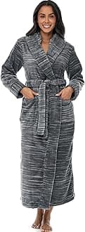 Alexander Del Rossa Women's Fuzzy Plush Fleece Bathrobe with Hood, Soft Warm Hooded Lounge Robe