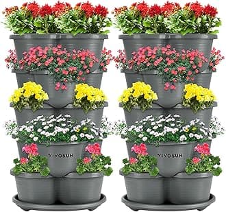 VIVOSUN 2-Pack 5 Tier Vertical Gardening Stackable Planter for Strawberries, Flowers, Herbs, Vegetables, Grey