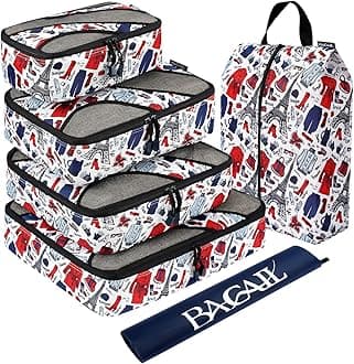 BAGAIL  6  Set   Packing   Cubes , Travel  Luggage  Packing   Organizers  with Laundry Bag, Paris Mode, L,