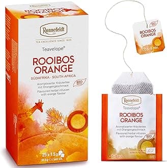 Teavelope Rooibos Orange – Caffeine-Free South African Red Herbal Tea with Apple & Orange Peel – 25 Individually Wrapped Tea Bags