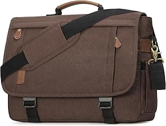 RAINSMORE Messenger Bag for Men 17-17.3 Inch Laptop Bag Water-resistant Canvas Computer Shoulder Bag Office Work Briefcase Large Casual Satchel Bags for Men Bookbag for College, Coffee