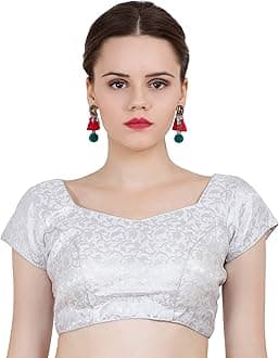 Women's Readymade, Banarasi Brocade (Chanderi) Short Sleeve Ladies Blouse, Choli for Saree, Ready to Wear.
