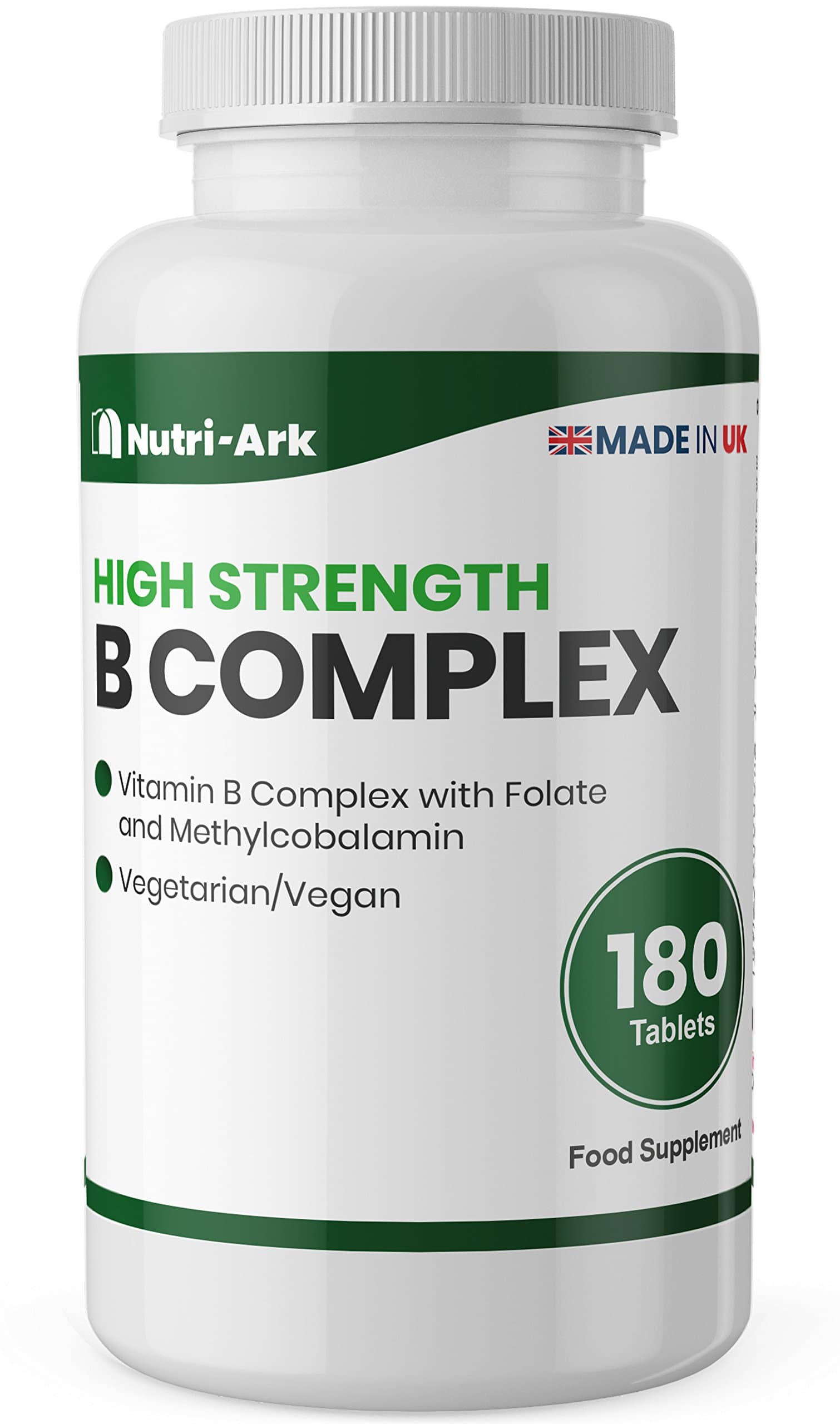 High Strength Vitamin B Complex, 180 Tablets, with Methylcobalamin 100mcg and Folic Acid as Folate 200mcg, Suitable for Vegetarians & Vegans