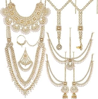 I Jewels18k Gold Plated Wedding Wear Indian Bollywood Faux Kundan & Stone Studded Dulhan Bridal Jewelry Set for Women