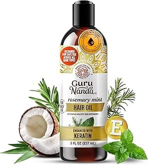 GuruNanda Rosemary Mint for Hair Growth with Keratin & Vitamin E Oil - Encourages Scalp, Shine & Hair Strengthening- 100% Natural, Cruelty-Free, 8oz
