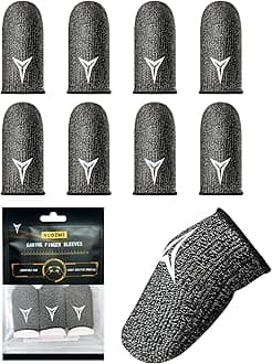 8 Pack Gaming Finger Sleeves for Mobile Gaming, 0.3mm Silver Fiber, Smooth Operation, Anti-Sweat, Extremely Thin, Nuozme Finger Sleeves Fit Mobile Phone Tablet Devices(Black)