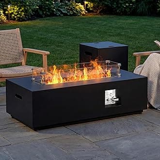 Outdoor Fire Pit Table Propane Gas Fire pits & Outdoor Fireplaces Rectangular Firepit Table, 50,000 BTU Fire Table for Patio Set (42'' Rectangular Black)