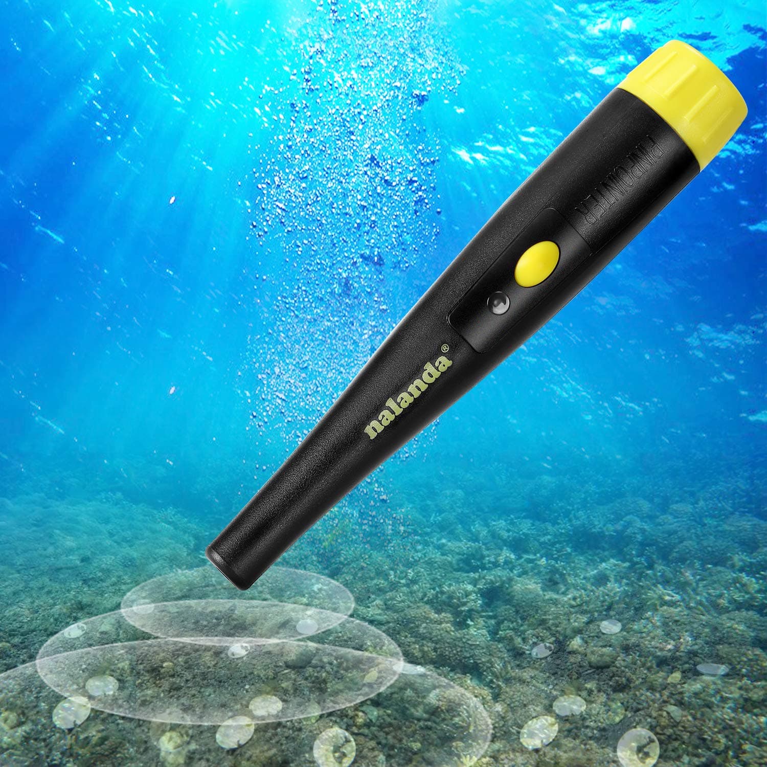 NALANDA Handheld Waterproof PinPointer Metal Detector for Treasure Finding 10 Meters Underwater, LED Range Indicators & Buzzer Vibration