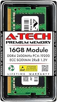 A-Tech 16GB DDR4 2400MHz PC4-19200 ECC SODIMM 2Rx8 Dual Rank 1.2V 260-Pin RAM Memory Upgrade Module for Microserver, Workstation, and Networking Platforms
