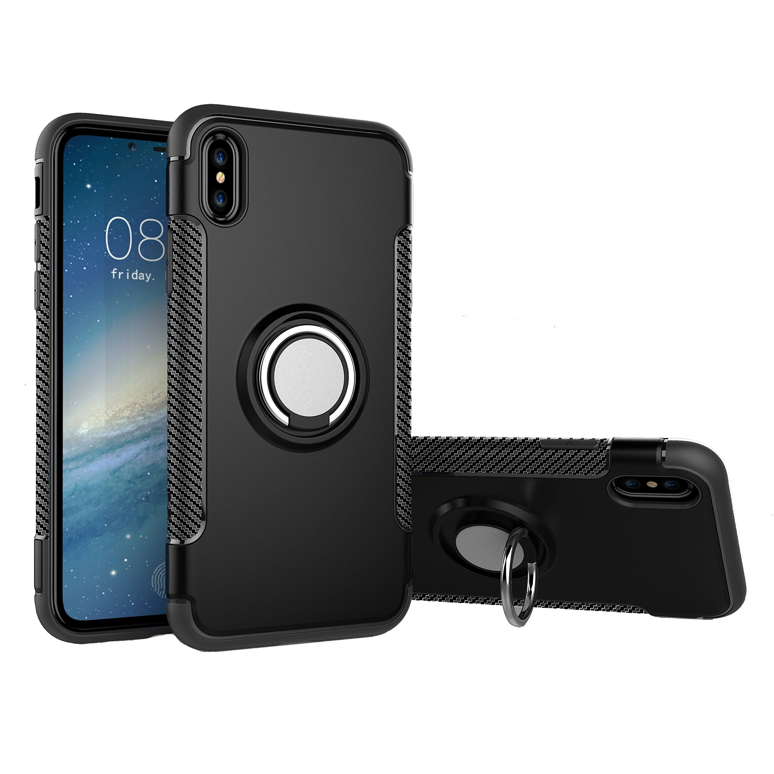 SIXRARI for iPhone X Case/iPhone 10 Protective Cover with Kickstand with Magnetic Car Mount with Grip Rotating Ring Holder Stand for IphoneX Cases (Black)