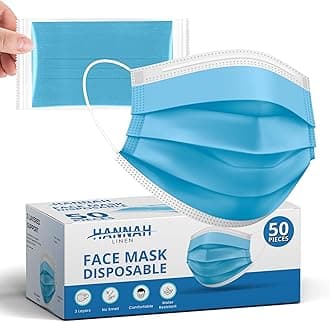 Disposable Face Masks / Safety Masks - 50 Pcs - Blue - 3 Layers Protective Face Masks For Adults and Teens, Breathable Facemasks
